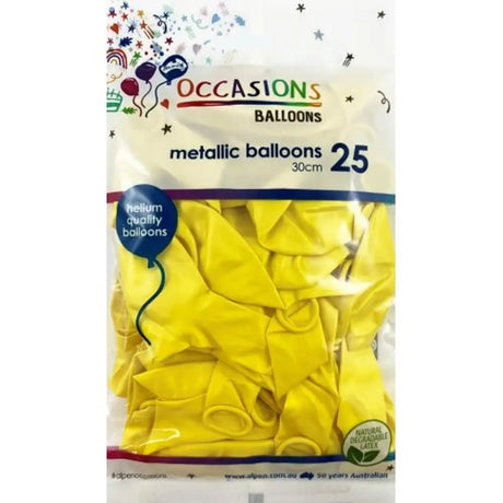 Alpen Occasions Latex Balloon Metallic Yellow 30cm 25Pk 203145