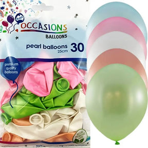 Alpen Occasions Latex Balloon Mixed Pearl 25cm 30Pk 203641