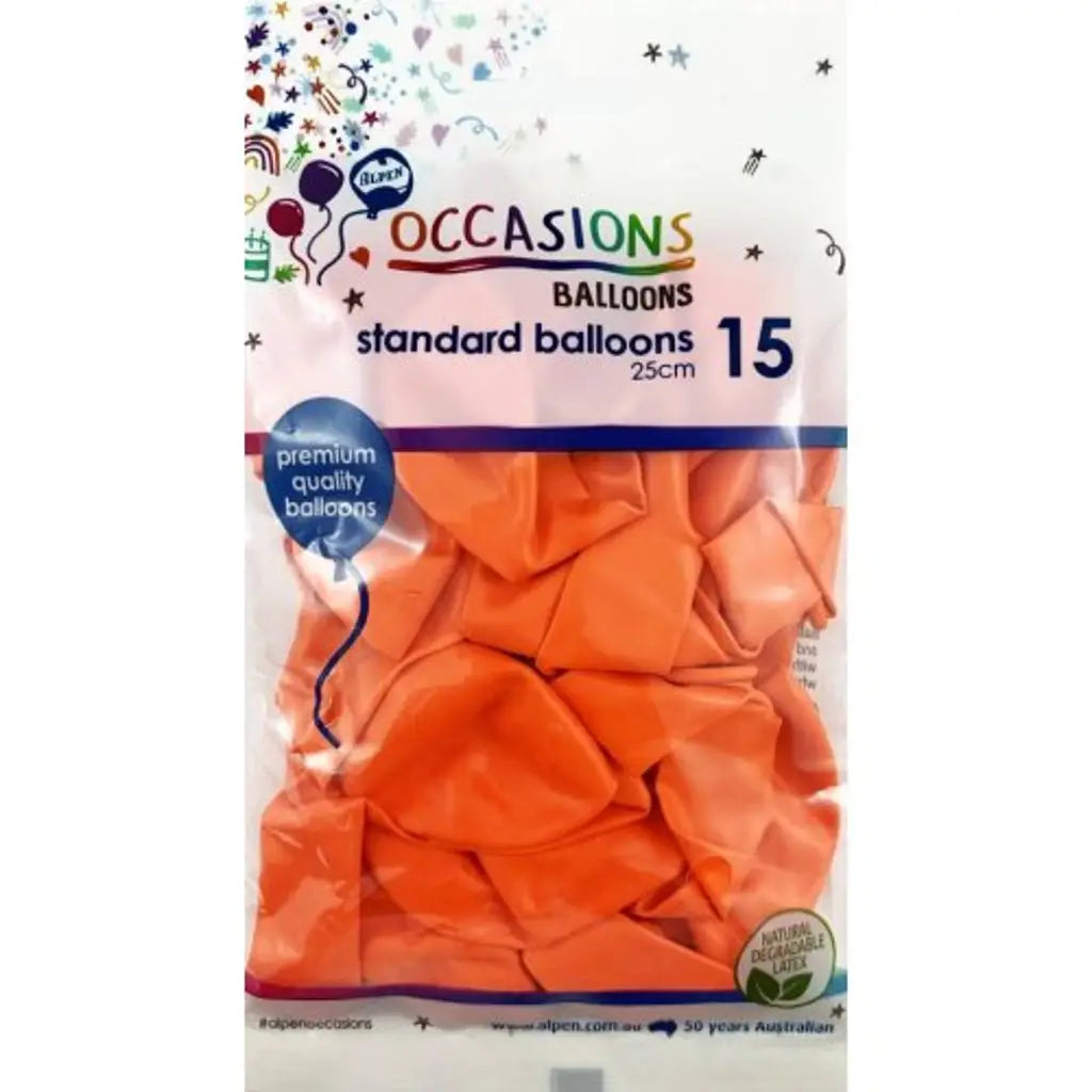 Alpen Occasions Latex Balloon Orange 25cm 15Pk 203445