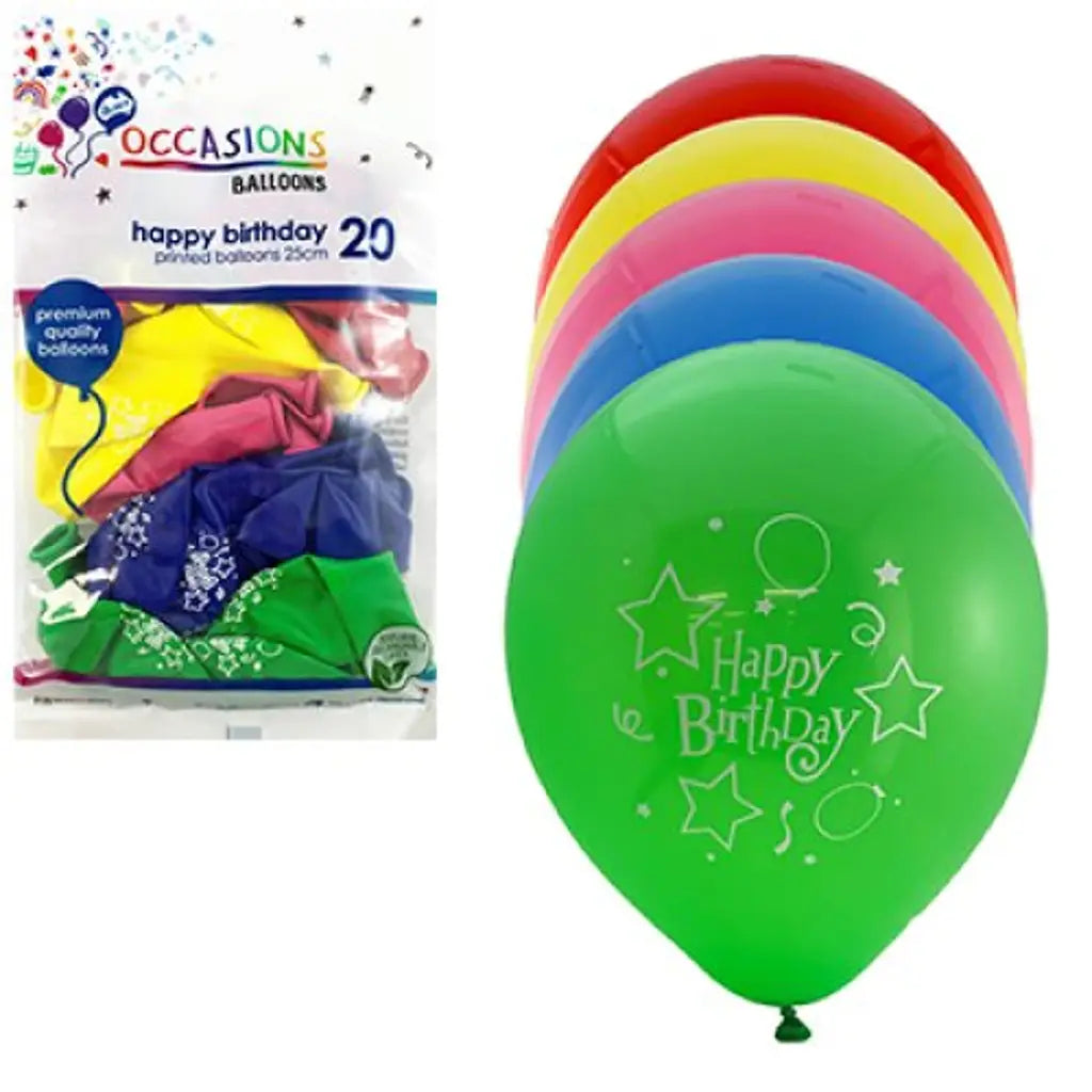 Alpen Occasions Latex Balloon Printed Happy Birthday Mixed 25cm 20Pk 203401
