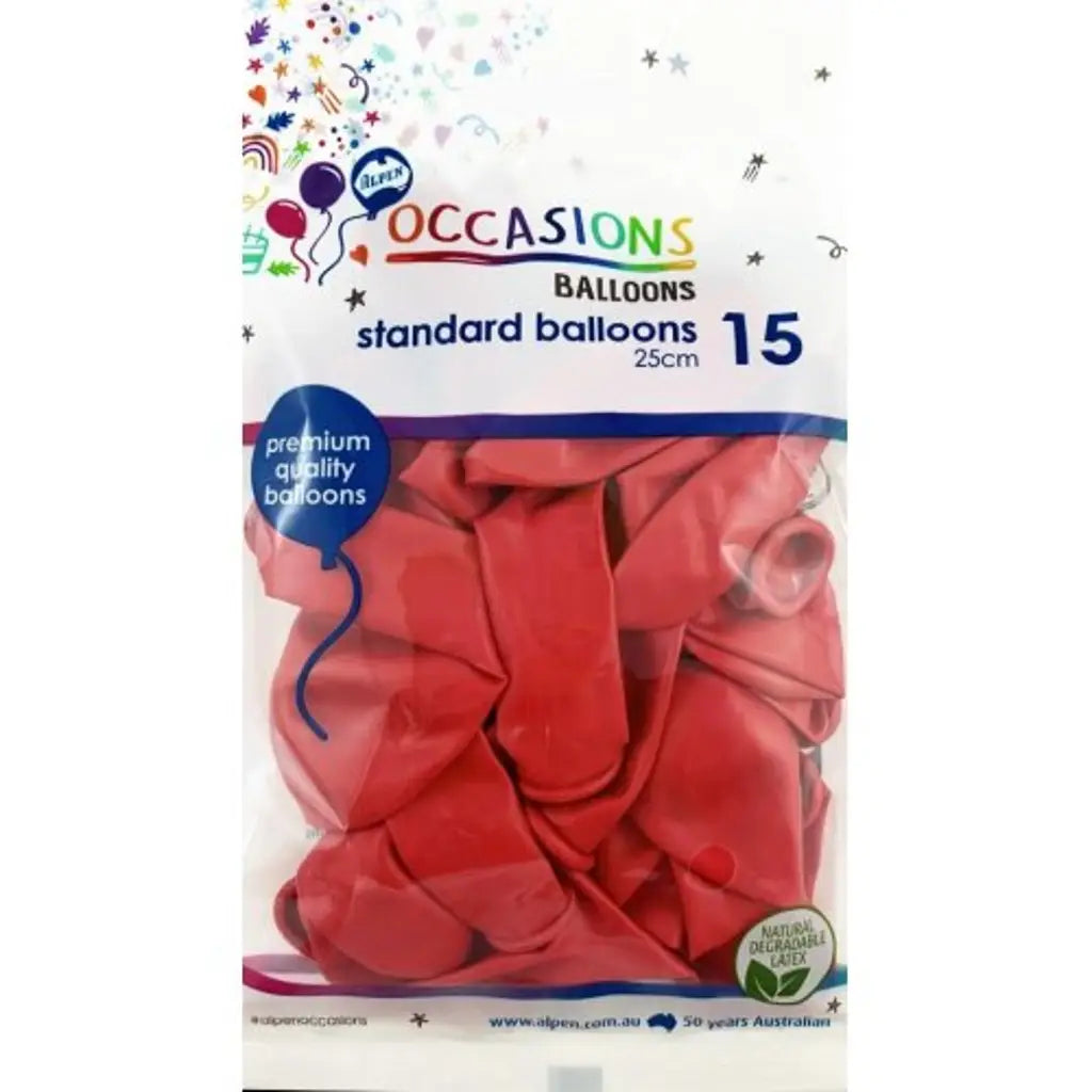 Alpen Occasions Latex Balloon Red 25cm 15Pk 203442
