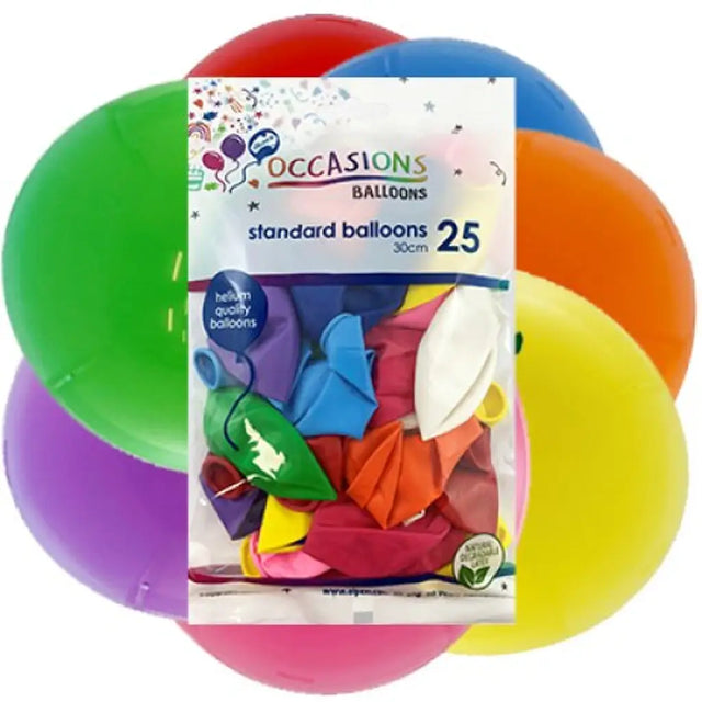 Alpen Occasions Latex Balloon Standard Assorted 30cm 25Pk 203110