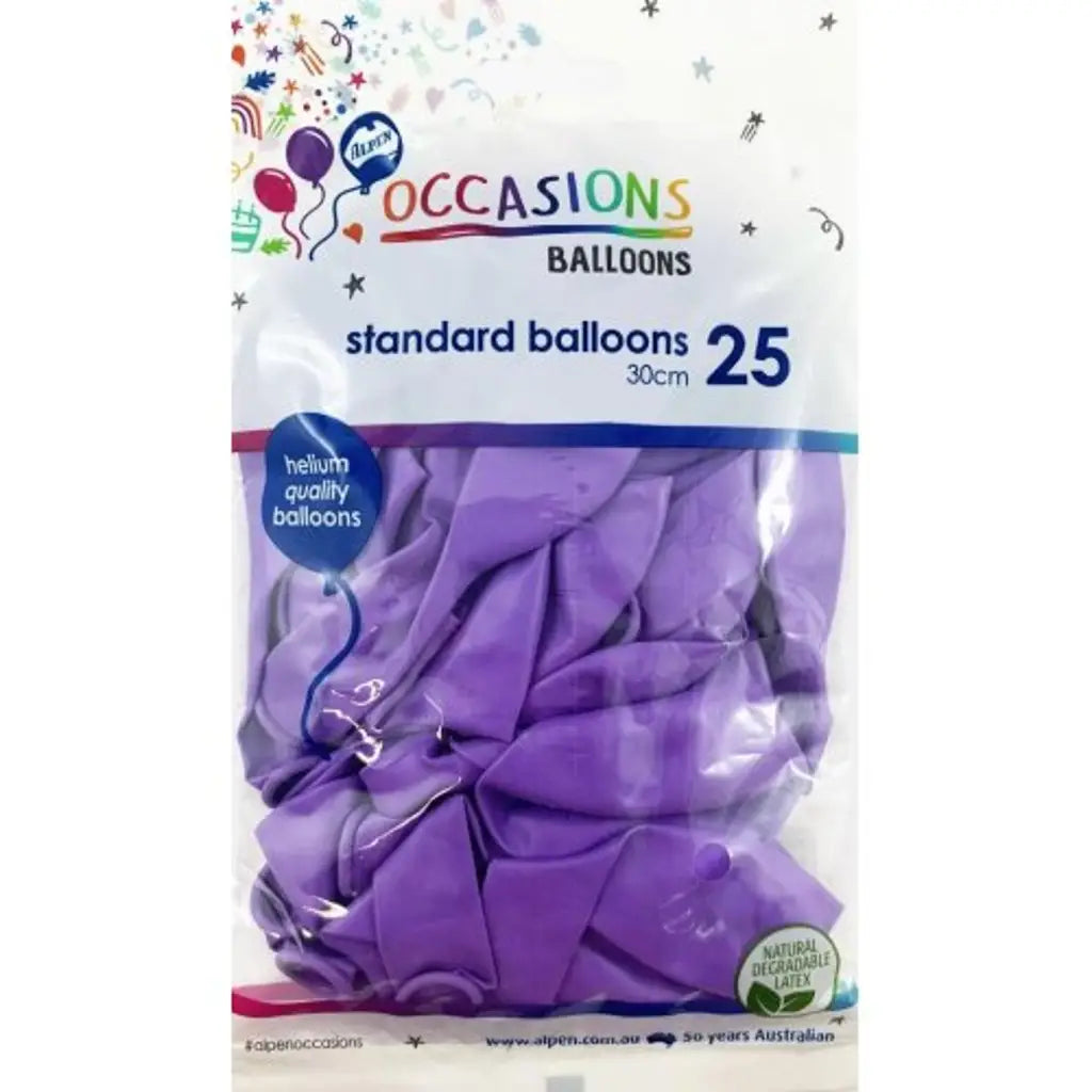 Alpen Occasions Latex Balloon Standard Purple 30cm 25Pk 203119