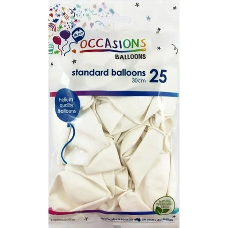 Alpen Occasions Latex Balloon Standard White 30cm 25Pk 203116