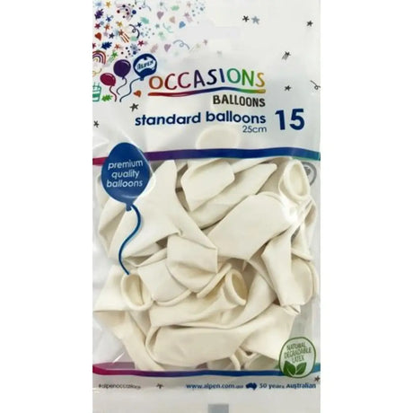 Alpen Occasions Latex Balloon White 25cm 15Pk 203447