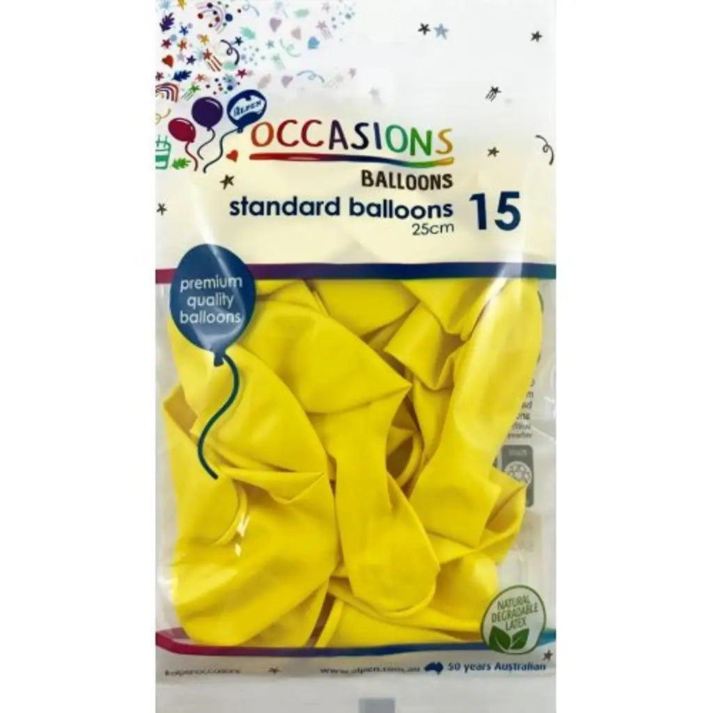 Alpen Occasions Latex Balloon Yellow 25cm 15Pk 203446