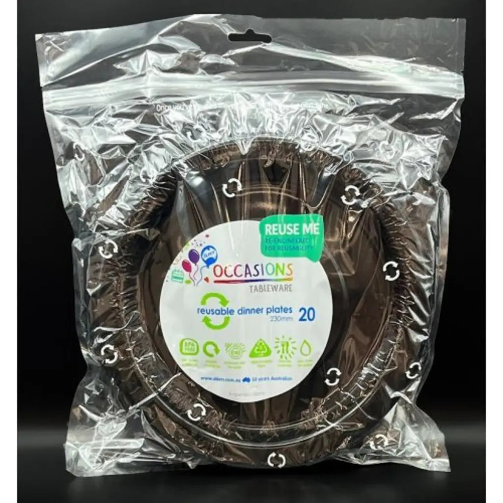 Alpen Occasions Reusable Dinner Plates Black 230mm 20Pk 382158