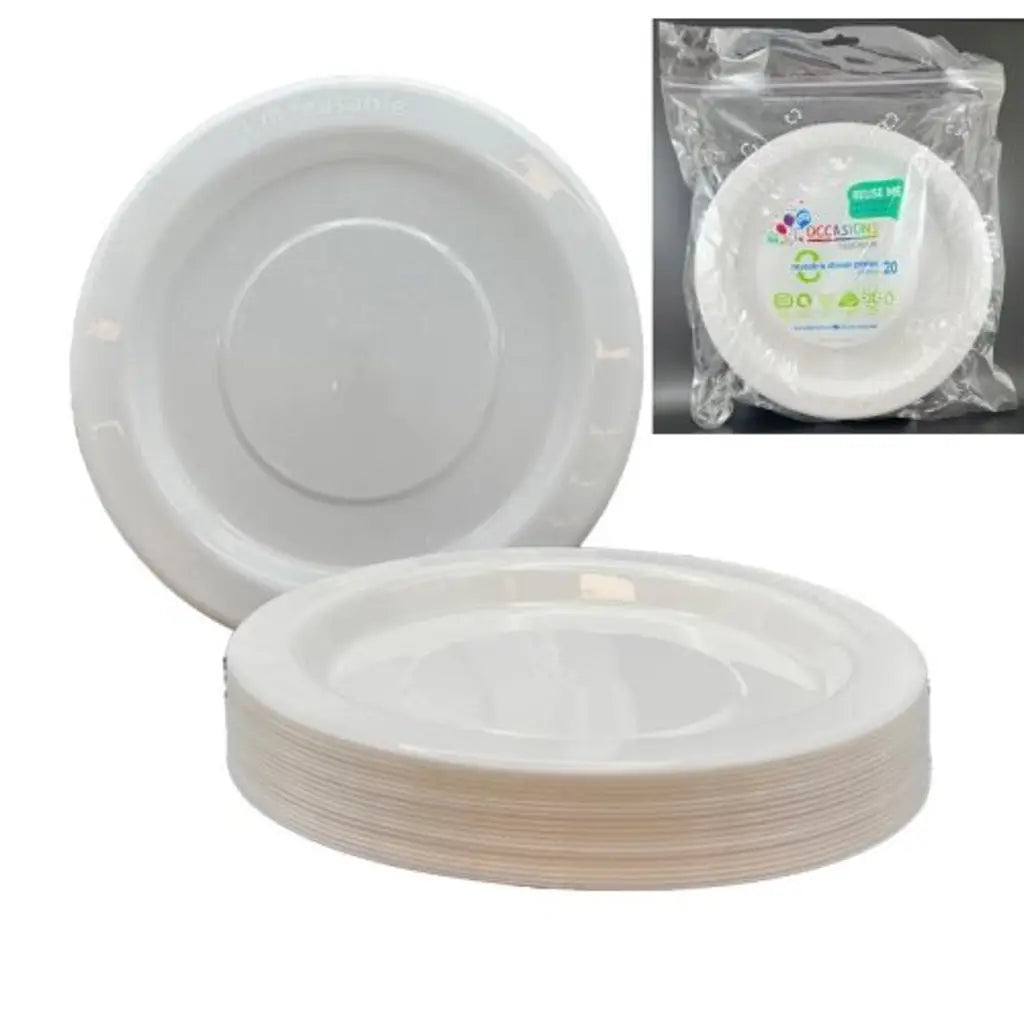 Alpen Occasions Reusable Dinner Plates White 230mm 20Pk 382101