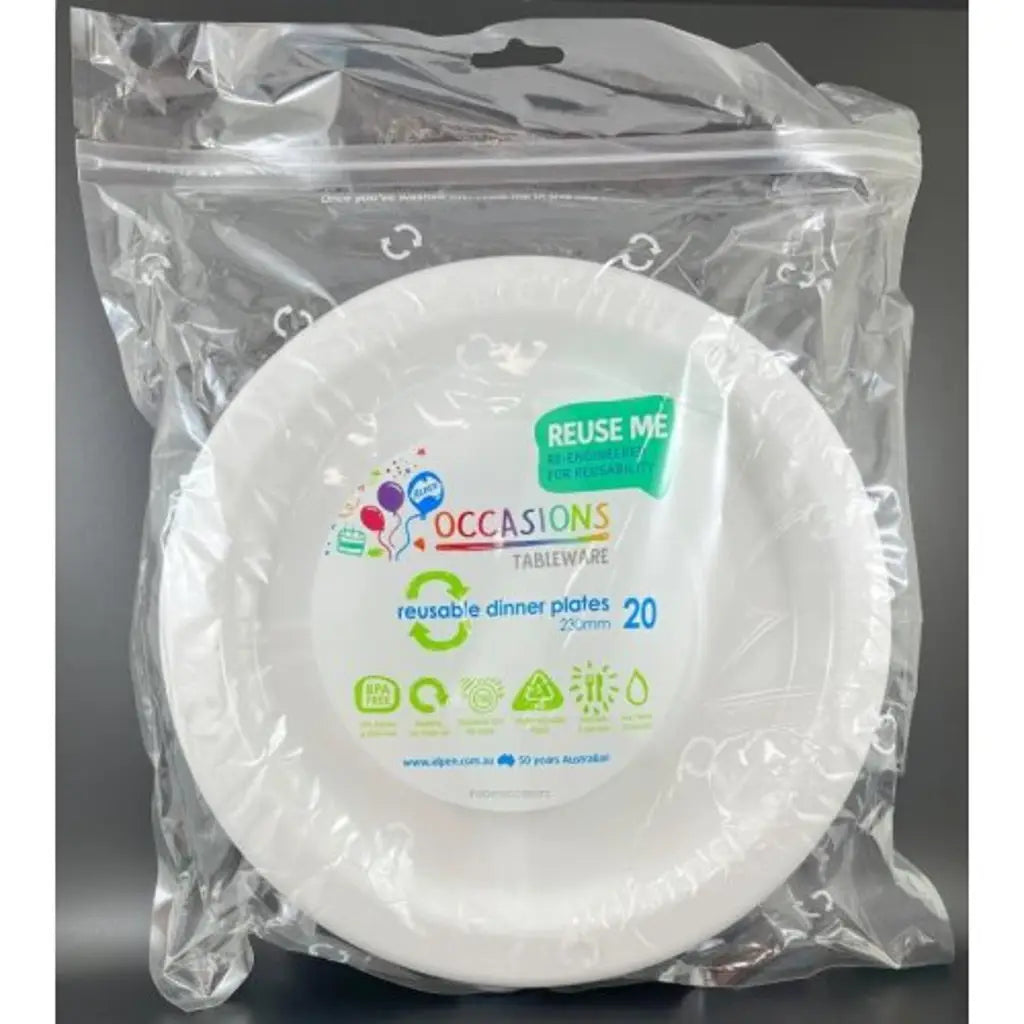 Alpen Occasions Reusable Dinner Plates White 230mm 20Pk 382101