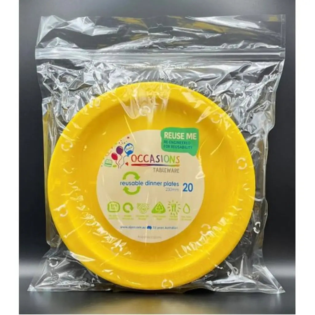 Alpen Occasions Reusable Dinner Plates Yellow 230mm 20Pk 382125