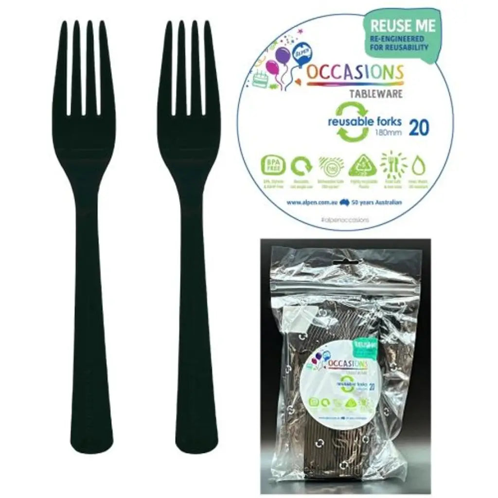 Alpen Occasions Reusable Forks Black 20Pk 386258