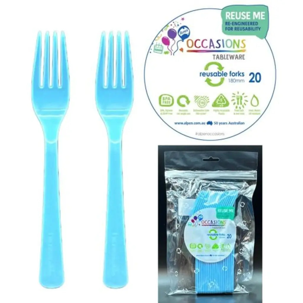 Alpen Occasions Reusable Forks Light Blue 20Pk 386207