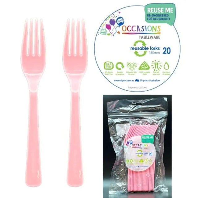 Alpen Occasions Reusable Forks Light Pink 20Pk 386204