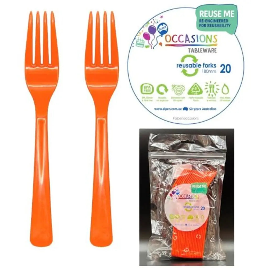 Alpen Occasions Reusable Forks Orange 20Pk 386249