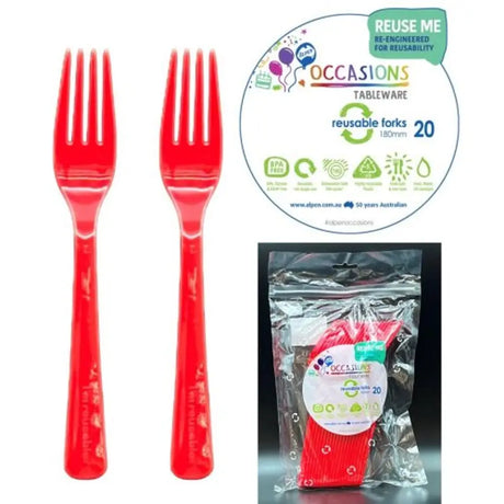 Alpen Occasions Reusable Forks Red 20Pk 386216