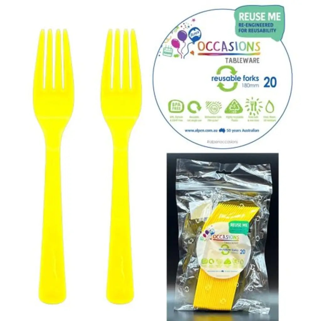 Alpen Occasions Reusable Forks Yellow 20Pk 386225