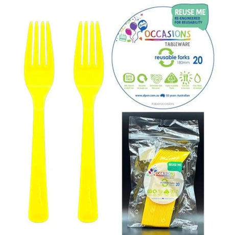 Alpen Occasions Reusable Forks Yellow 20Pk 386225