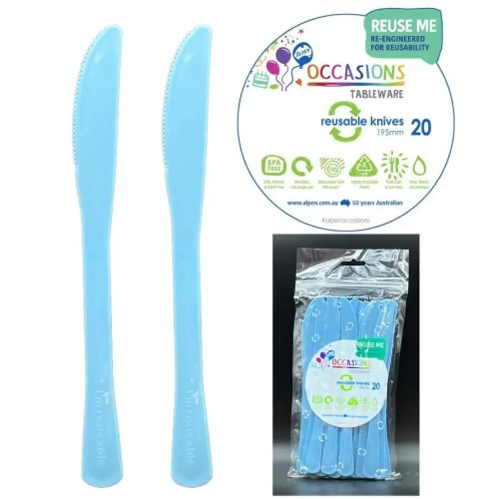 Alpen Occasions Reusable Knives Light Blue 20Pk 386107