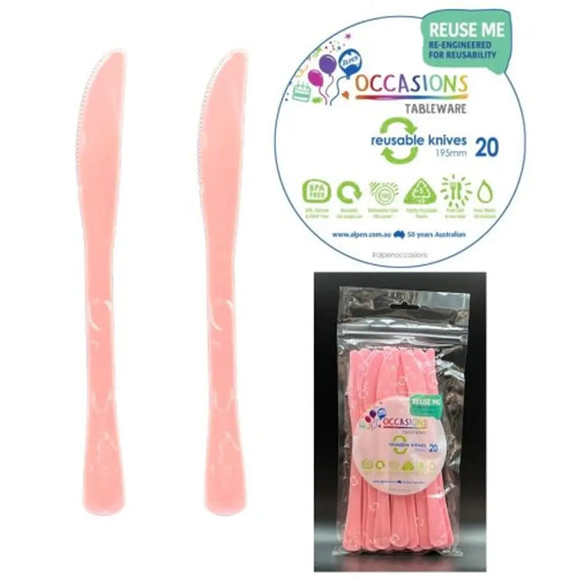 Alpen Occasions Reusable Knives Light Pink 20Pk 386104