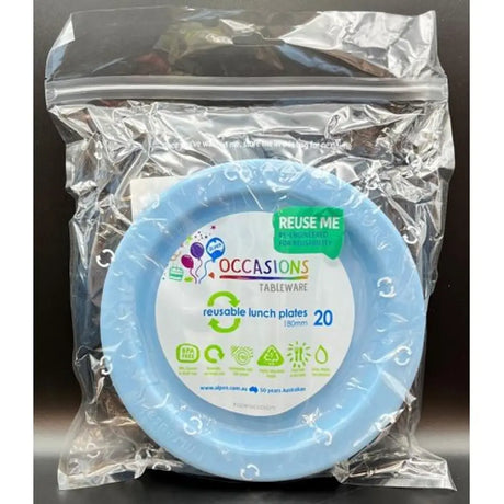 Alpen Occasions Reusable Lunch Plates Light Blue 180mm 20Pk 381107