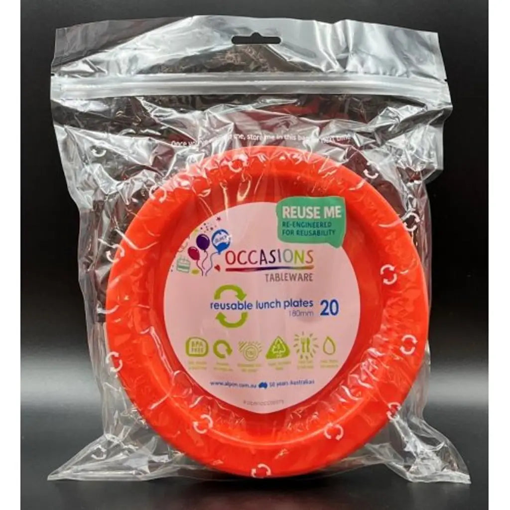 Alpen Occasions Reusable Lunch Plates Orange 180mm 20Pk 381149