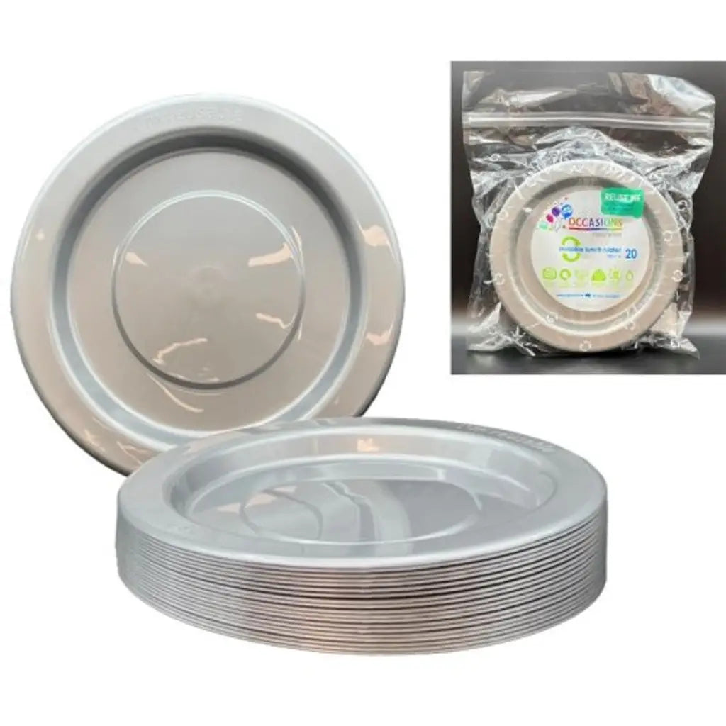 Alpen Occasions Reusable Lunch Plates Silver 180mm 20Pk 381119