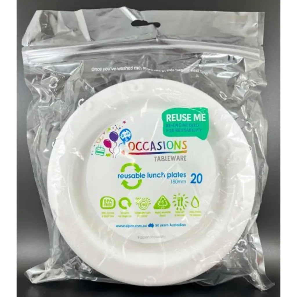 Alpen Occasions Reusable Lunch Plates White 180mm 20Pk 381101