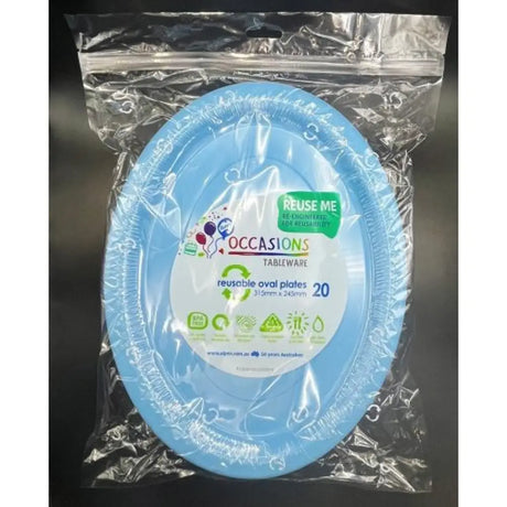 Alpen Occasions Reusable Oval Plates Light Blue 315x245mm 20Pk 383107