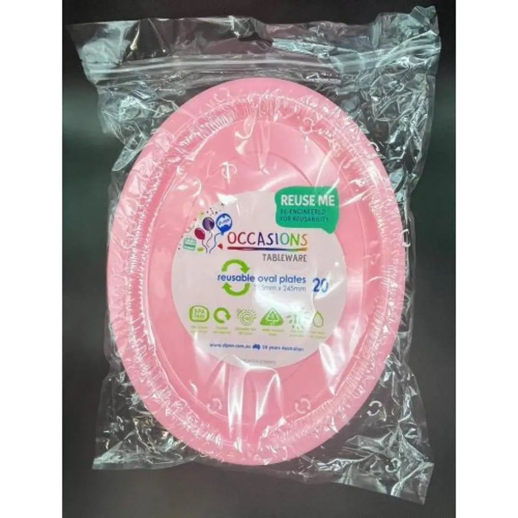 Alpen Occasions Reusable Oval Plates Light Pink 315x245mm 20Pk 383104