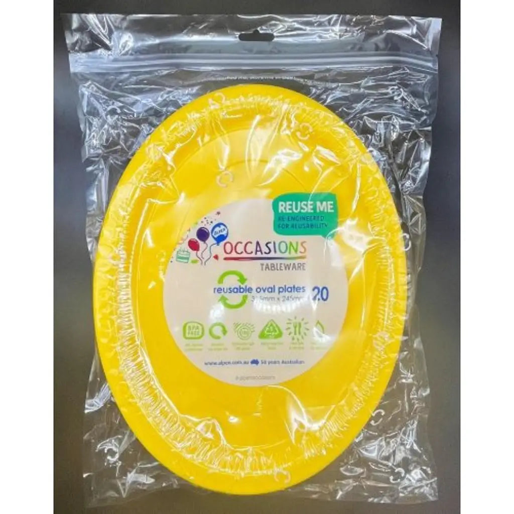 Alpen Occasions Reusable Oval Plates Yellow 315x245mm 20Pk 383125