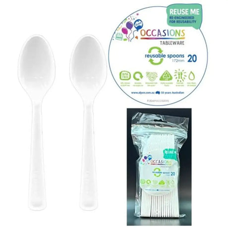 Alpen Occasions Reusable Spoons White 20Pk 386301
