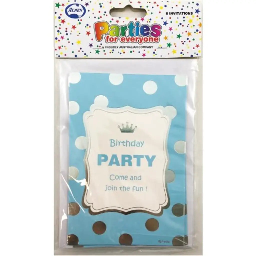 Alpen Party Invitations Blue With Envelopes 6Pk 107747