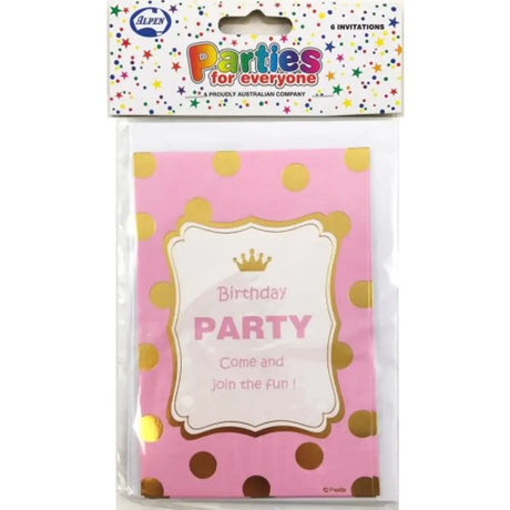 Alpen Party Invitations Pink With Envelopes 6Pk 107745