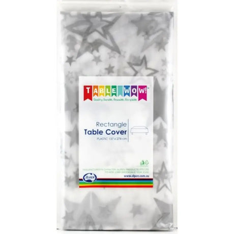 Alpen Plastic Table Cover Rectangle Clear Silver Stars 137x274cm 388182