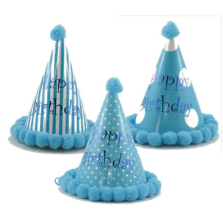 Alpen Pom Pom Hat Happy Birthday Assorted Blue 200mm 202142
