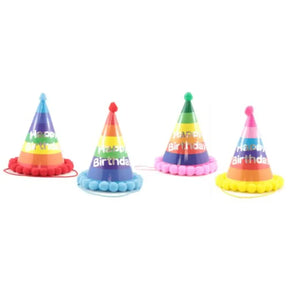 Alpen Pom Pom Hat Happy Birthday Assorted Colour Stripes 200mm 202146