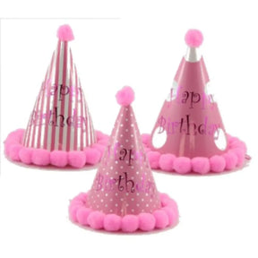 Alpen Pom Pom Hat Happy Birthday Assorted Pink 200mm 202141