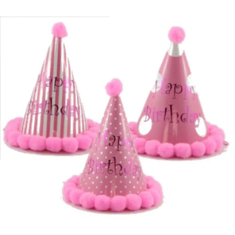 Alpen Pom Pom Hat Happy Birthday Assorted Pink 200mm 202141