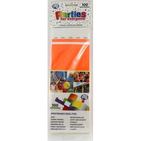 Alpen Tyvek Wristband Orange 100Pk 217105