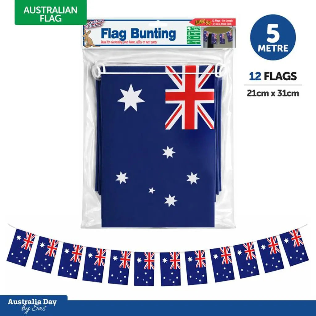 Australian Flag Bunting Size 21x31cm 12 Flags 5m 142804