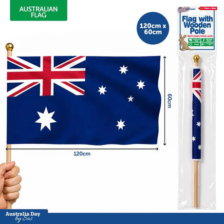 Australian Flag With Wooden Pole 120x60cm Pole Size 1x92cm 116201