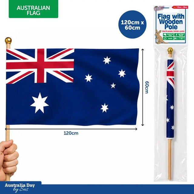 Australian Flag With Wooden Pole 120x60cm Pole Size 1x92cm 116201