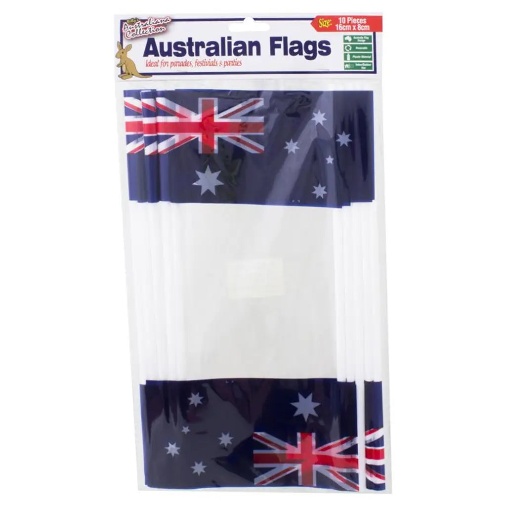 Australian Flags 16x8cm 10Pk Pole Size 0.5x30cm 73306