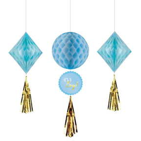 Baby Shower Boy Honeycomb Hanging Decorations 3Pk 290113