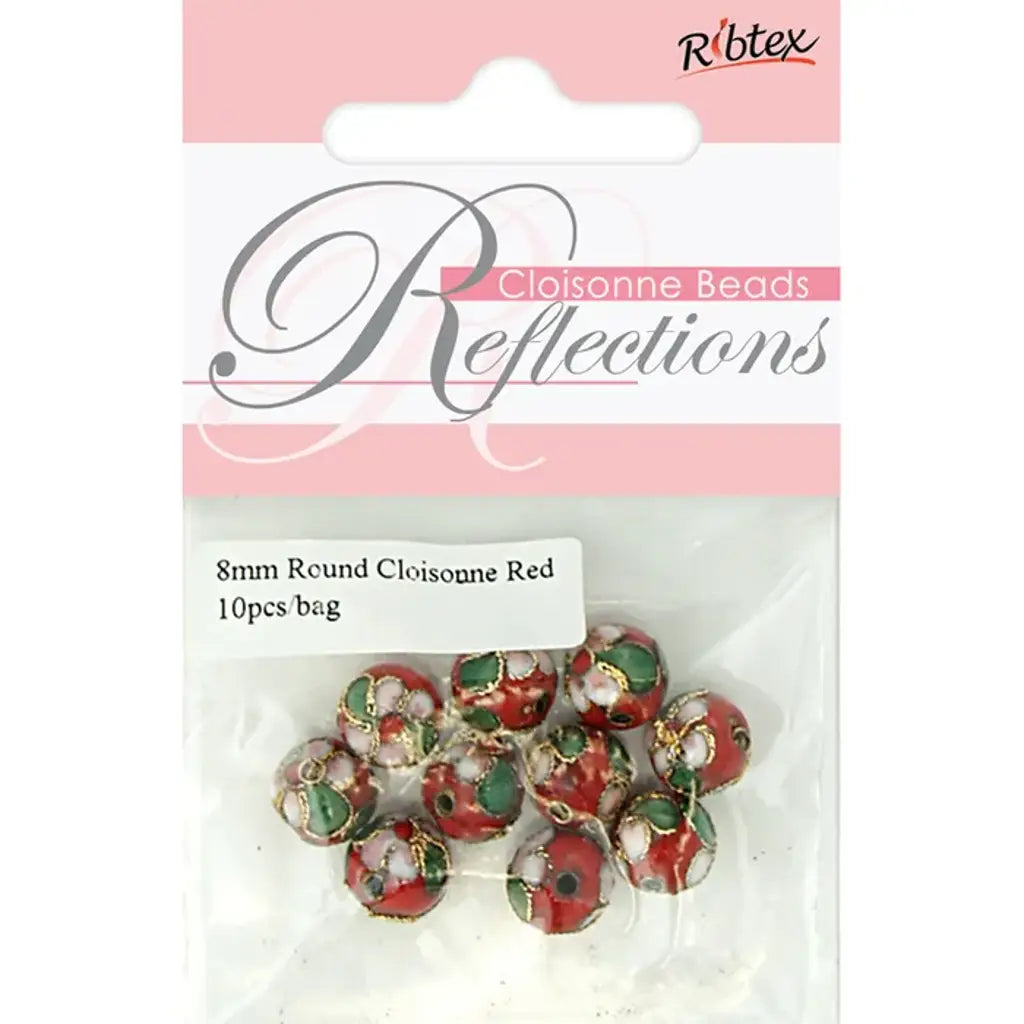 Bead Cloisonne Round Red 8mm 10Pk CLS111