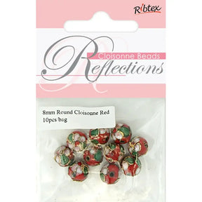 Bead Cloisonne Round Red 8mm 10Pk CLS111