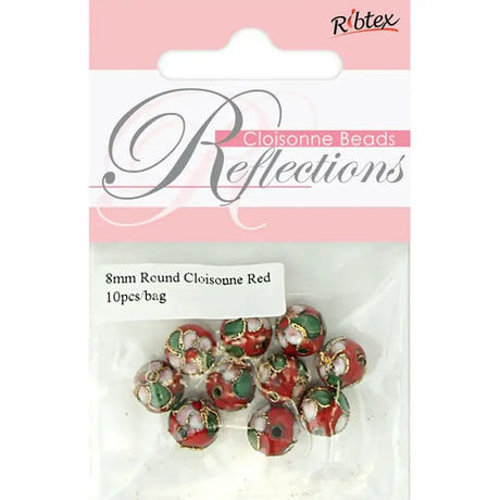 Bead Cloisonne Round Red 8mm 10Pk CLS111