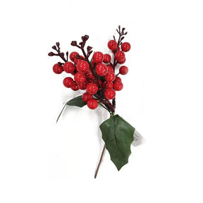 Berries & Leaf Pick 21cm Red & White XM215589
