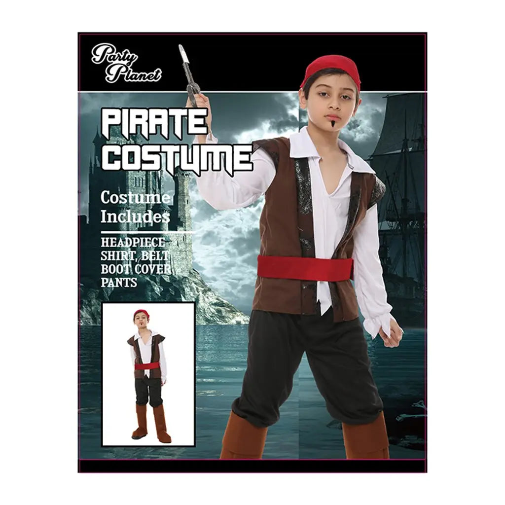 Boy Pirate Costume Including Headpiece, Shirt, Belt, Boot Cover, Pants PP79946