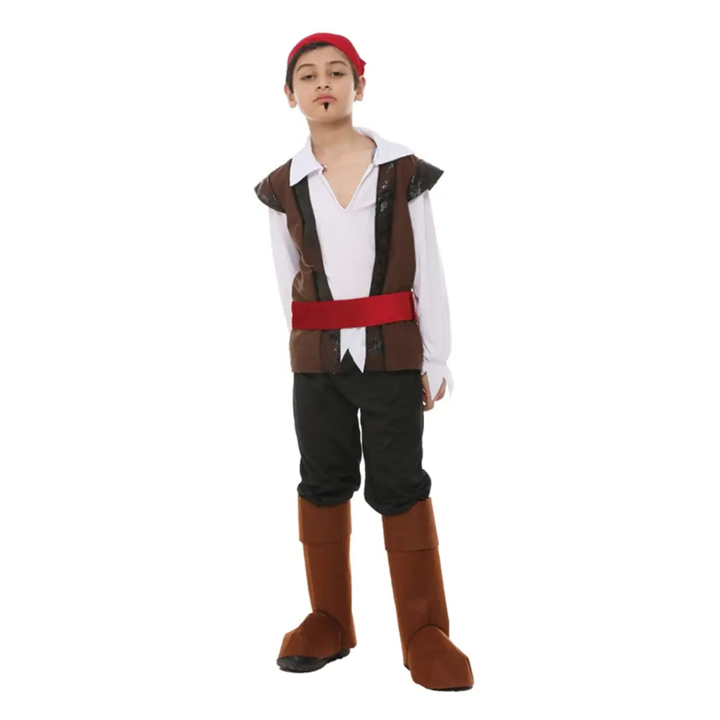 Boy Pirate Costume Including Headpiece, Shirt, Belt, Boot Cover, Pants PP79946